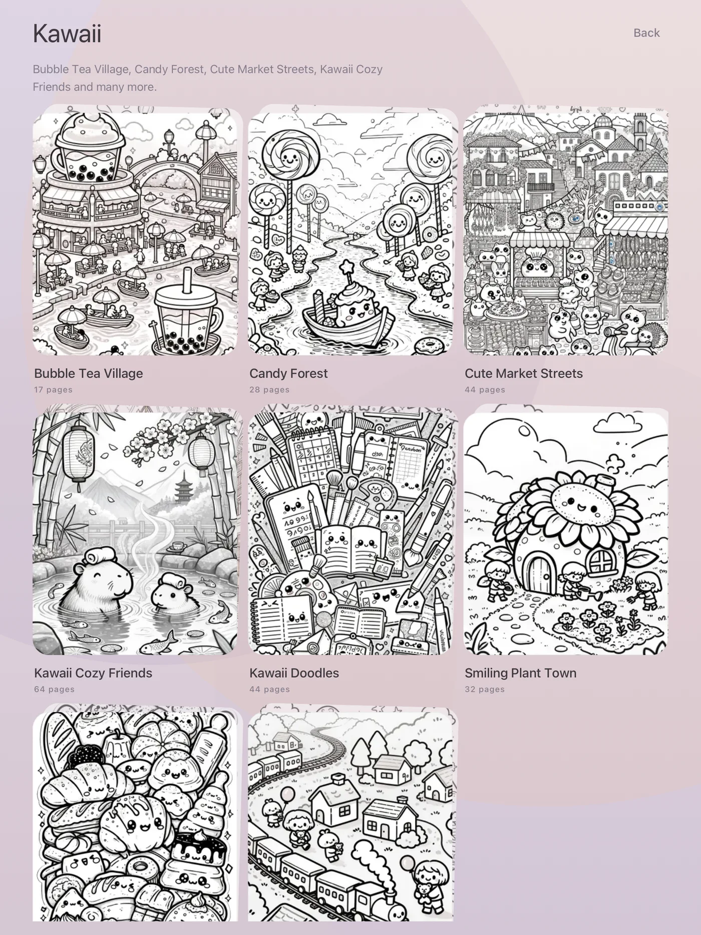 Kawaii collection in the Velaura library with playful coloring pages